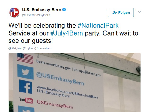 Amerikanische Botschaft in Bern auf Social Media